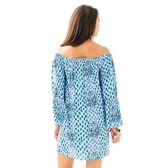 Lilly Pulitzer Pineapple Joy Nevie Off The Shoulder Shift Dress Small - Picture 3 of 10